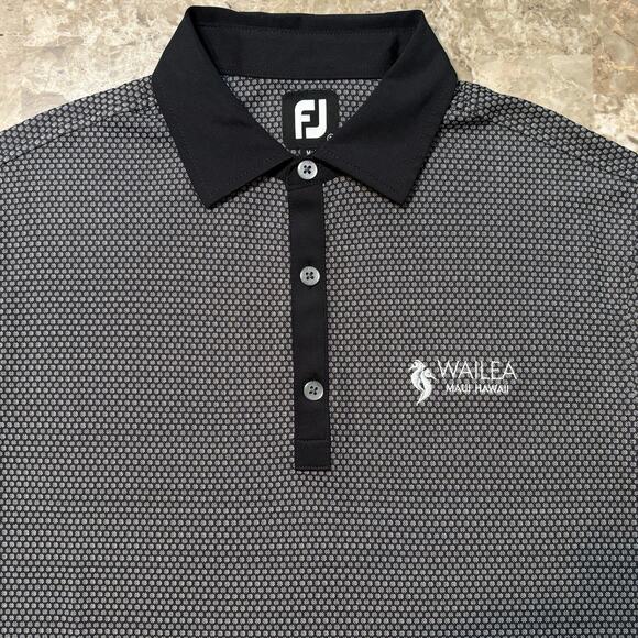 FootJoy Polo Shirt Mens Small Black Wailea Maui Hawaii Geometric Golf - Picture 1 of 8